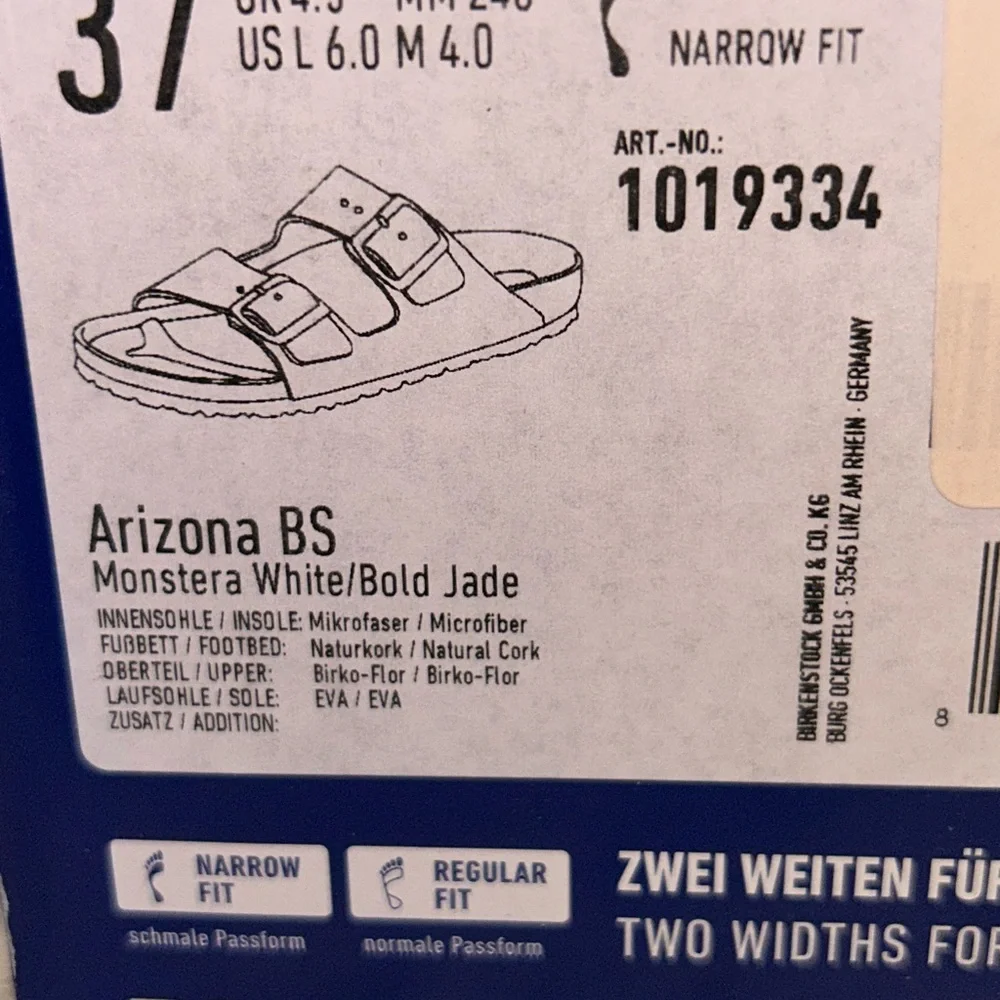 New Birkenstock Arizona Leafy Green and White Slides - Picture 6 of 6